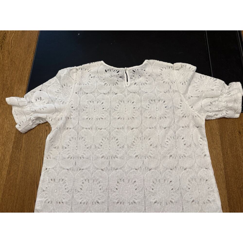 LUXVEER White Lace Floral Ruffle Sleeve Round Neck Blouse 2XL